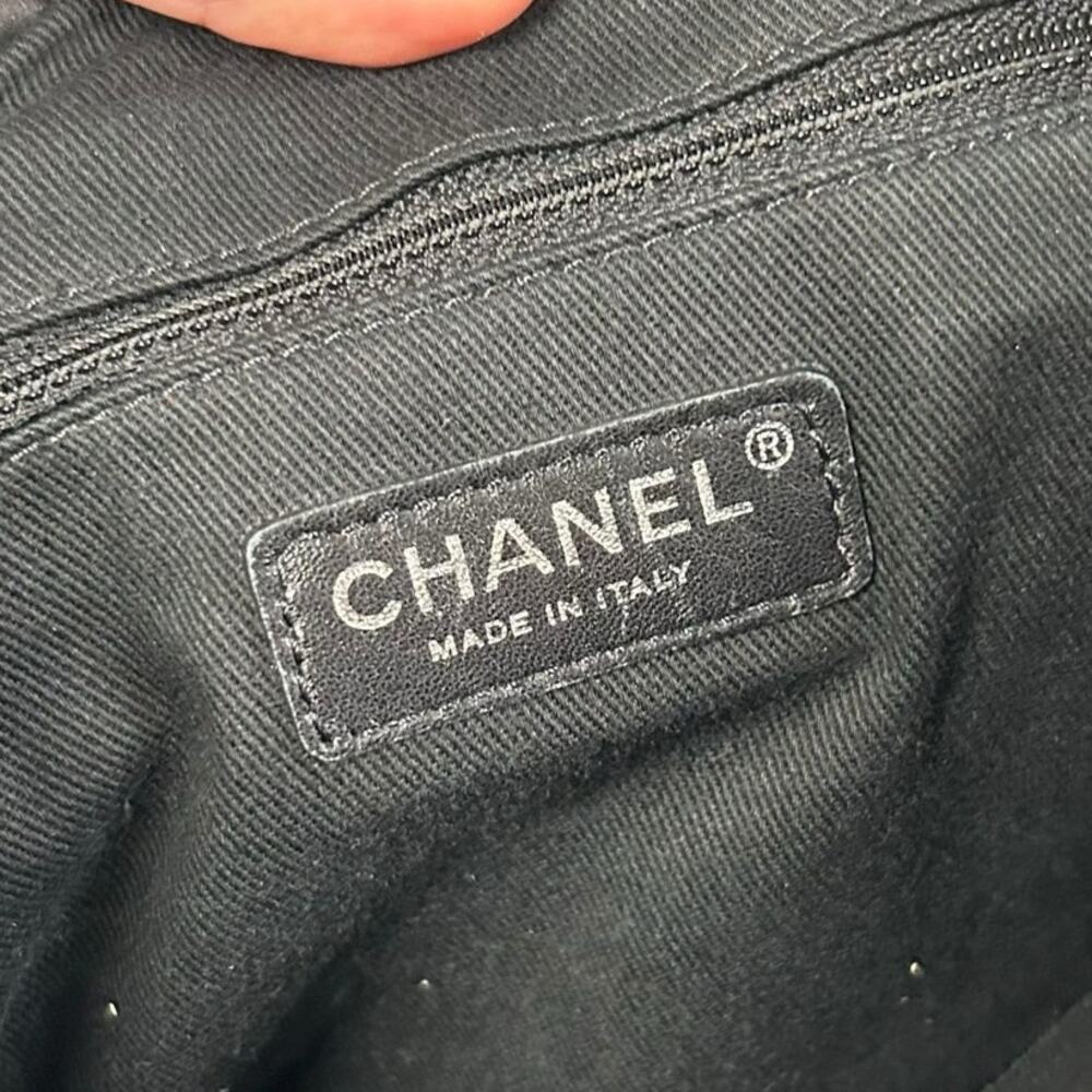 Chanel Black Orange Perforated Leather CC Double Handle Chain Tote Handbag - Picture 5 of 9